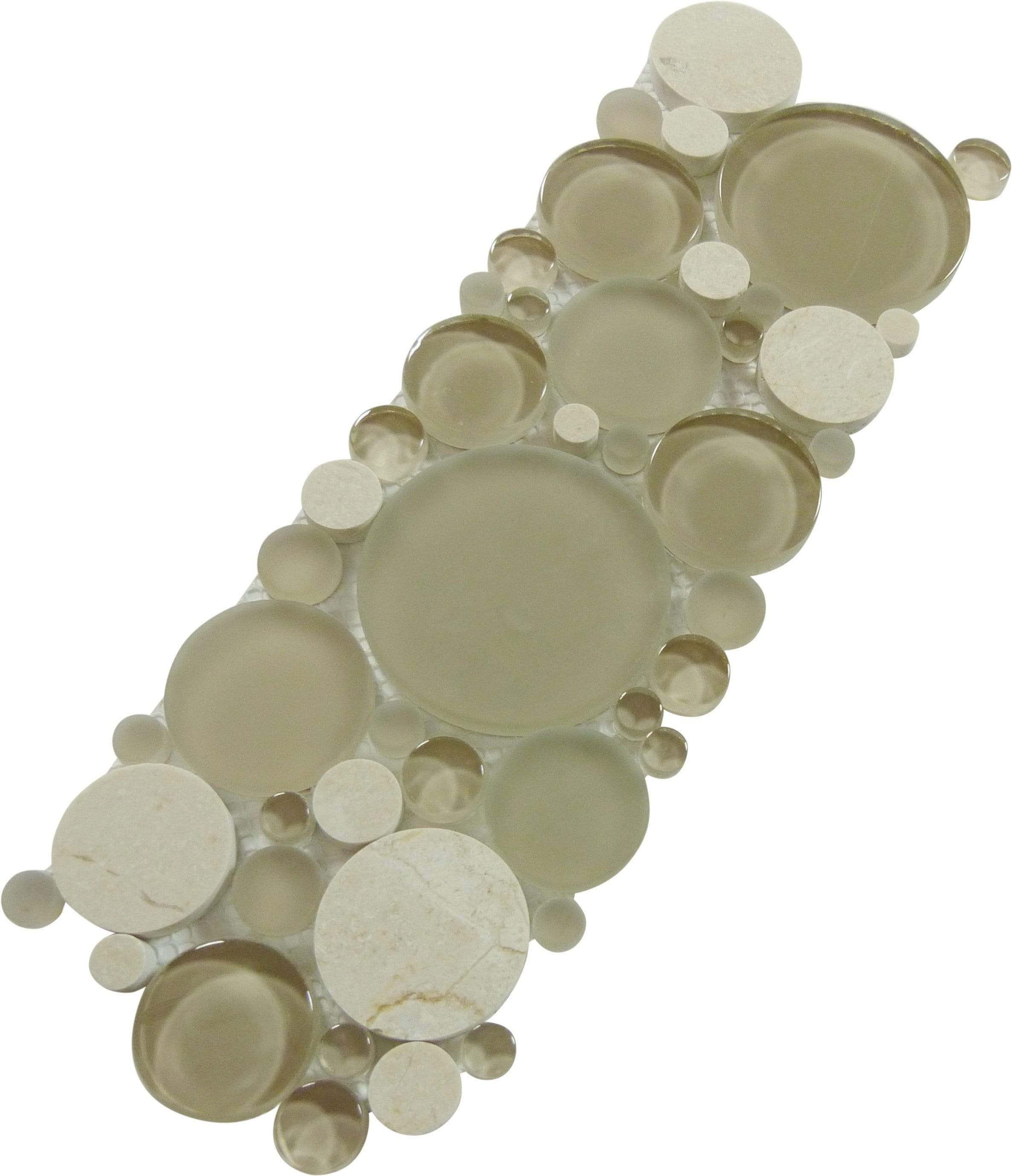 Bubble Sable 4" x 12" Border Beige Circles Glass and Stone Tile Euro Glass