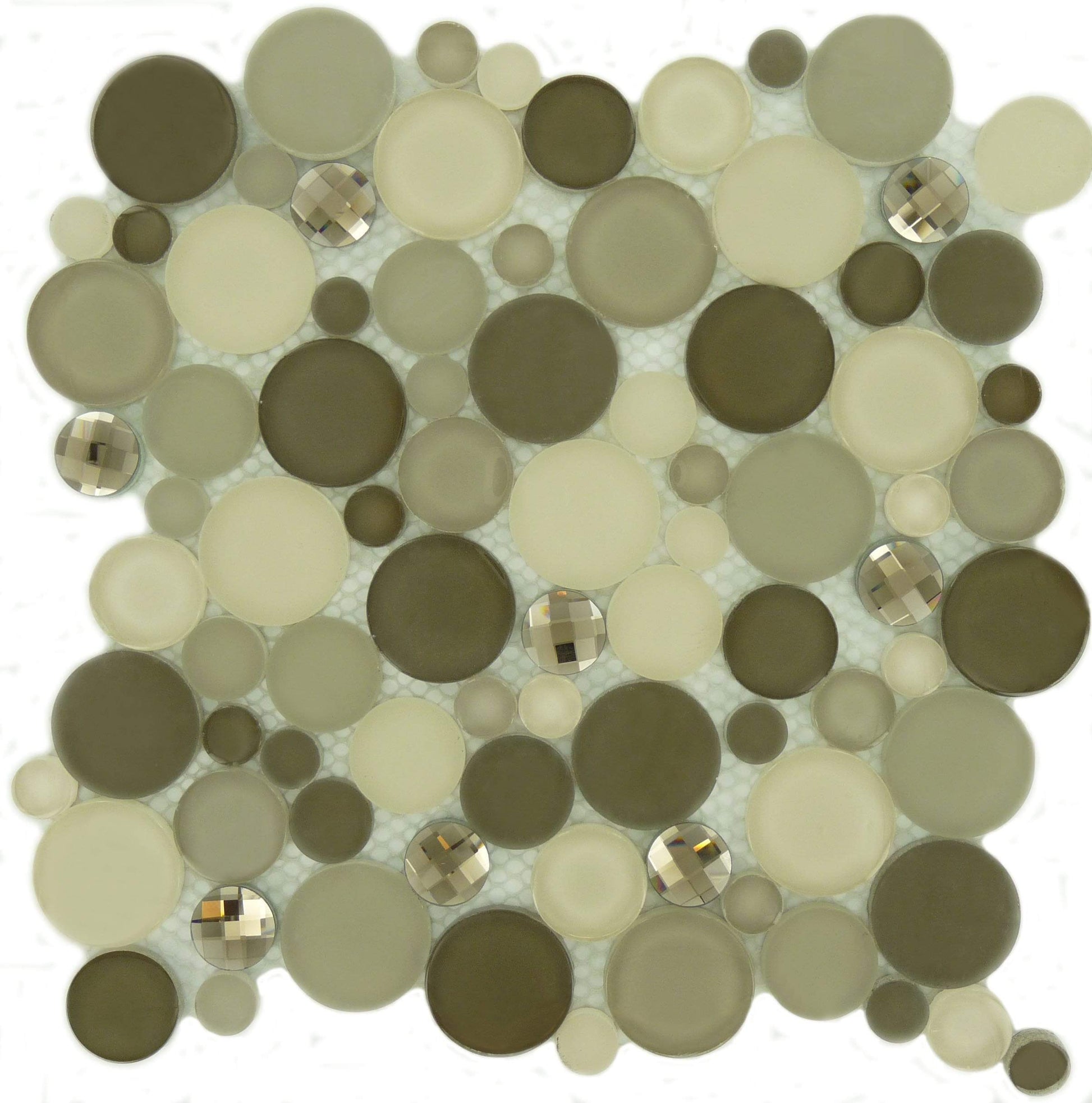 Platinum Foam Cream/Beige Circles Glass Glossy & Frosted Tile Euro Glass