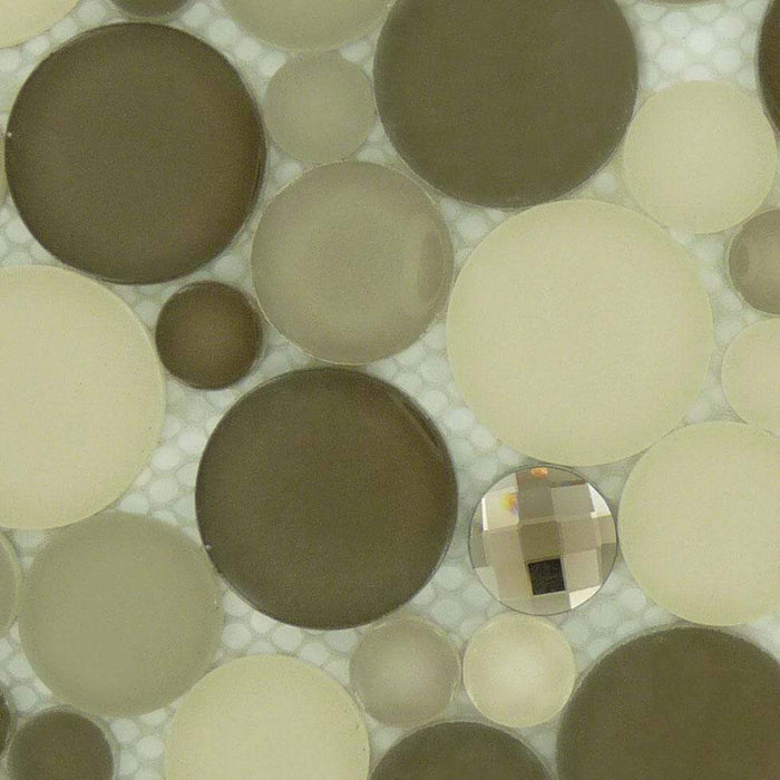 Platinum Foam Cream/Beige Circles Glass Glossy & Frosted Tile Euro Glass