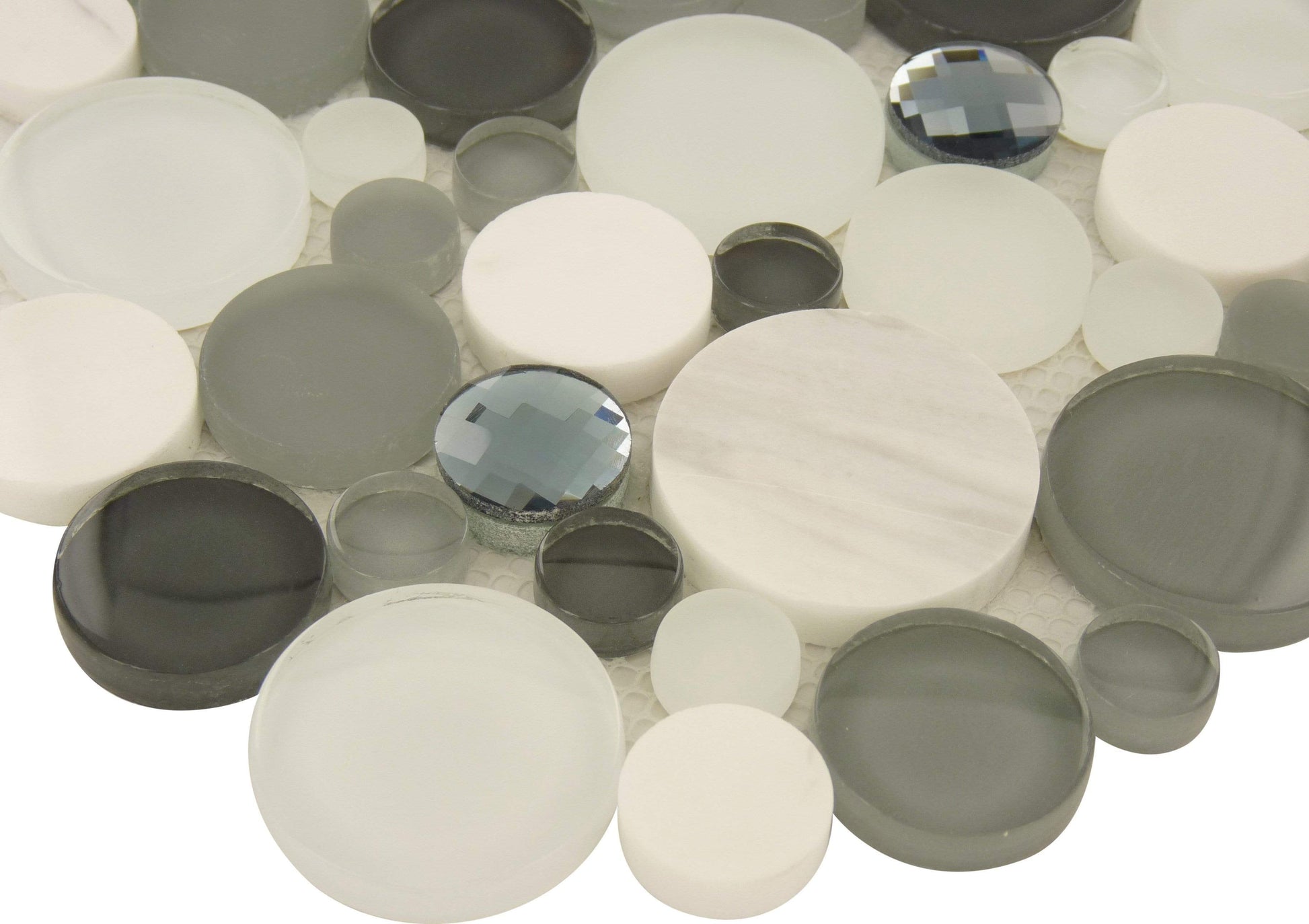 Grey Circle Fizz Glass and Stone Glossy Tile Euro Glass