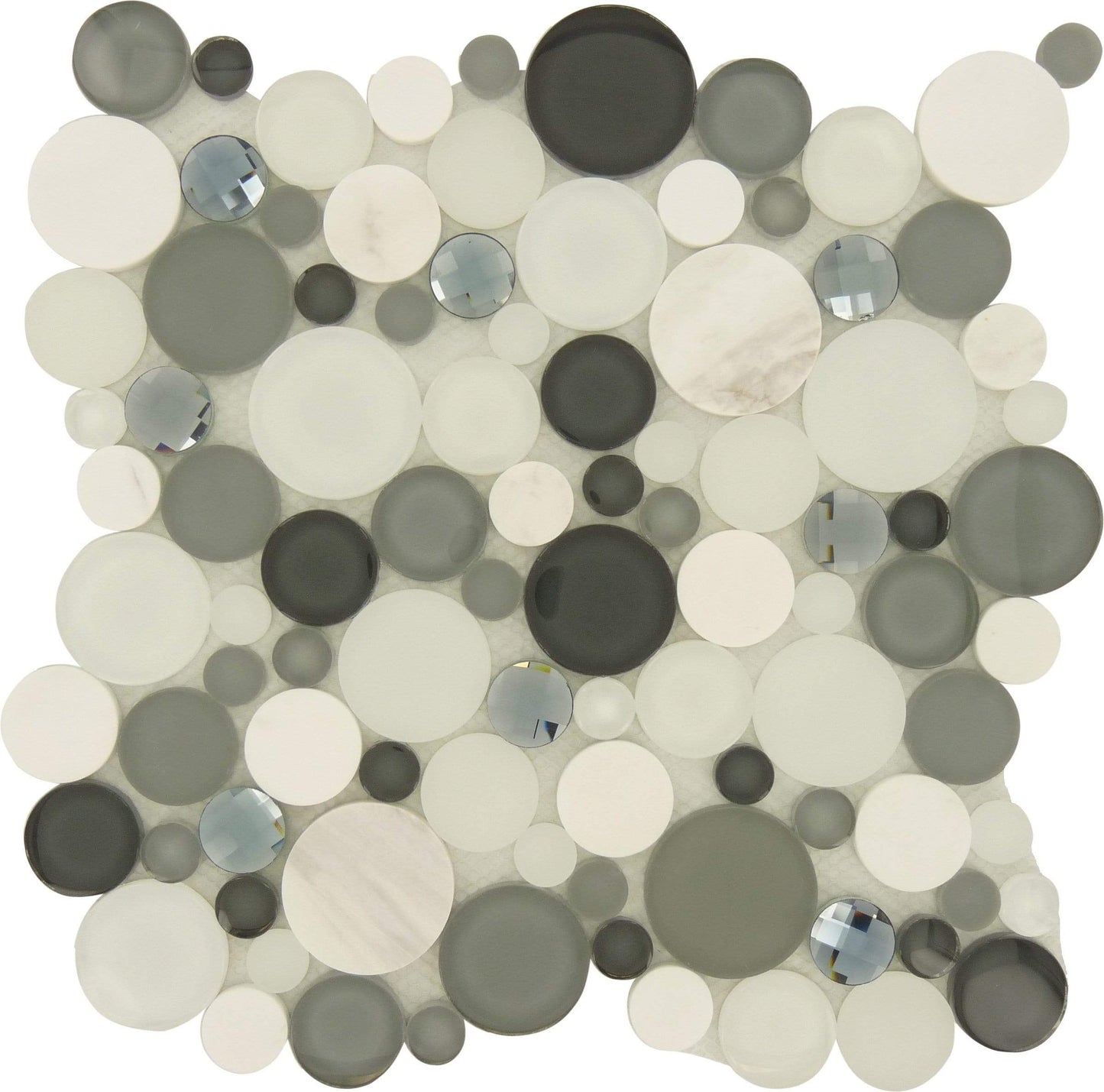 Grey Circle Fizz Glass and Stone Glossy Tile Euro Glass