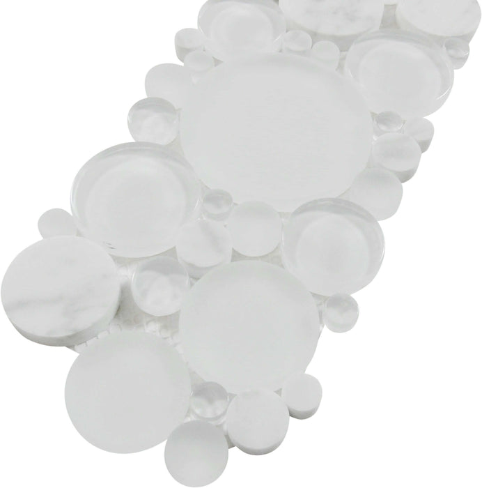 Bubble Dove 4" x 12" Border White Circles Glass and Stone Tile Euro Glass