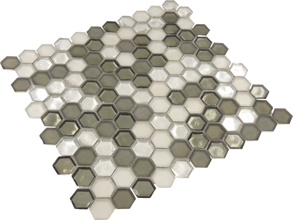 Cloud Formation Silver Hexagon Glossy and Frosted Glass Tile Euro Glass