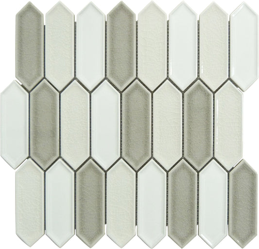 Decko Cezannite Grey Elongated Hexagon Tile Euro Glass