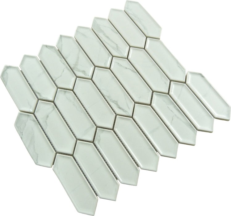 Decko Decoratif White Elongated Hexagon Tile Euro Glass