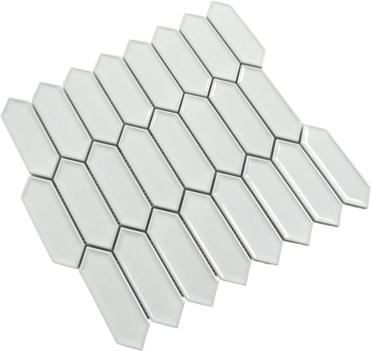 Decko Esprit White Elongated Hexagon Tile Euro Glass
