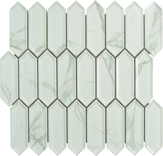 Decko French Vuillard White Elongated Hexagon Tile Euro Glass