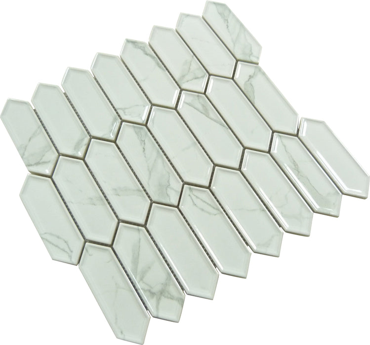 Decko French Vuillard White Elongated Hexagon Tile Euro Glass
