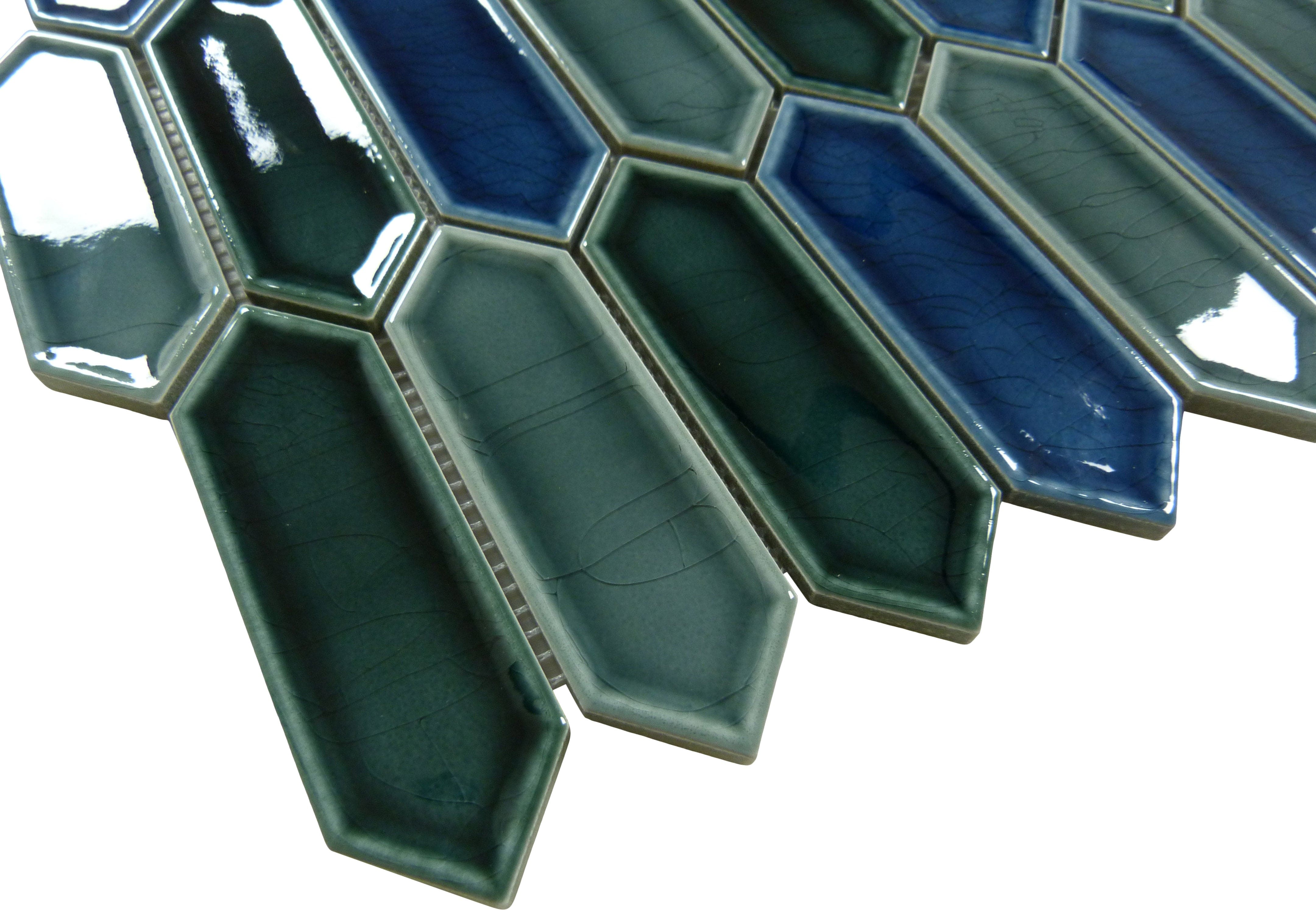 Decko Neo Wright Blue Elongated Hexagon Tile Euro Glass