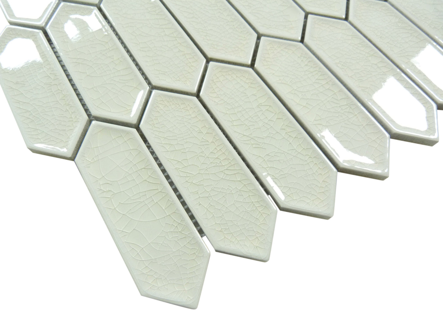 Decko Streamline White Elongated Hexagon Tile Euro Glass