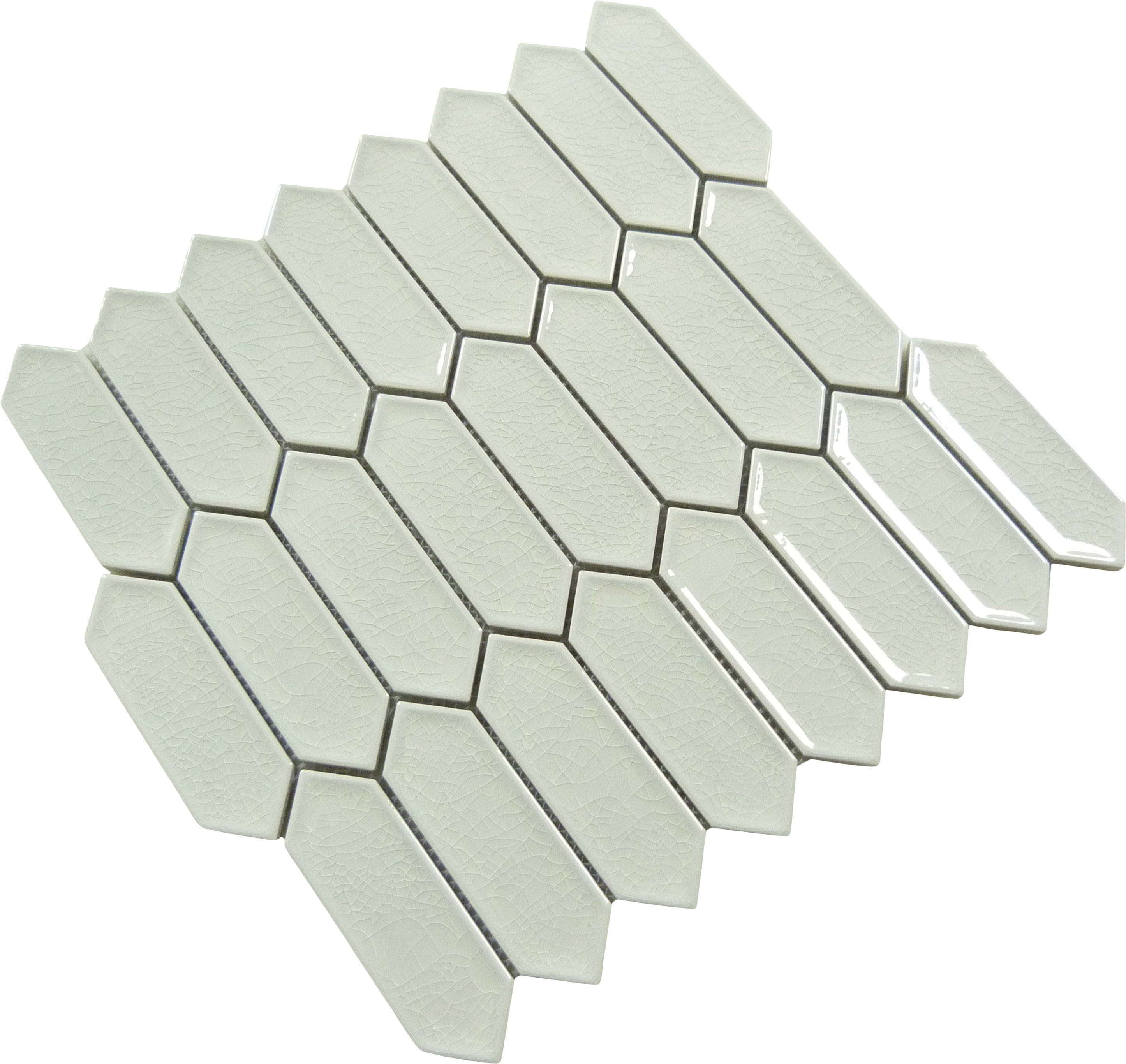 Decko Wisp Nouveau White Elongated Hexagon Tile Euro Glass