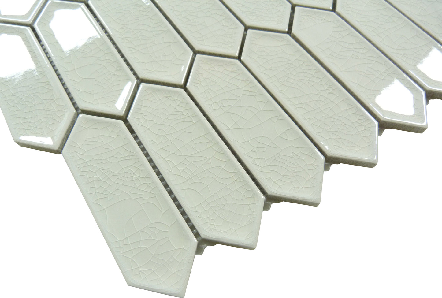 Decko Wisp Nouveau White Elongated Hexagon Tile Euro Glass