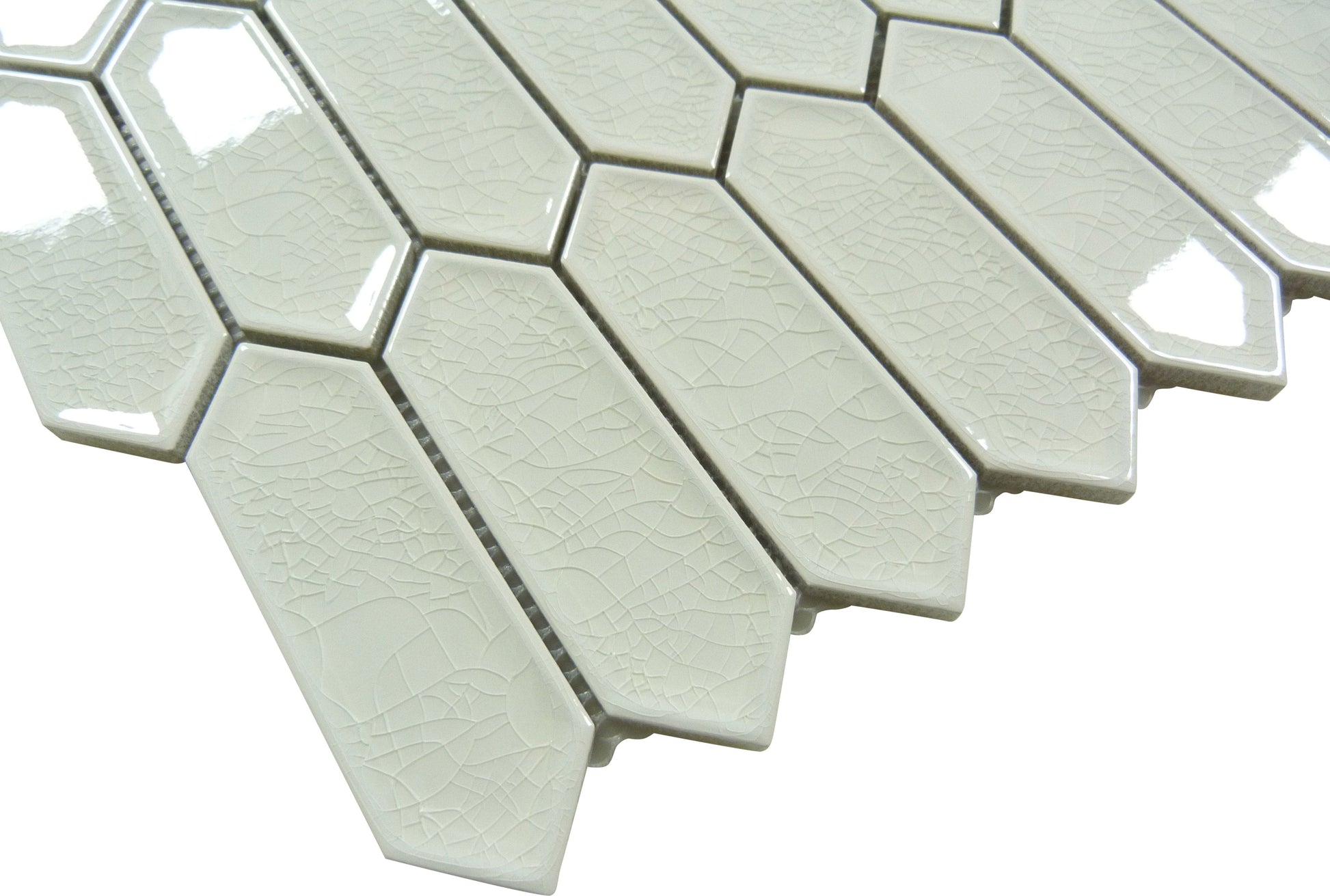 Decko Wisp Nouveau White Elongated Hexagon Tile Euro Glass