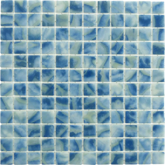 Del Spa Club Med Blue 1" x 1" Glossy Glass Pool Tile Euro Glass