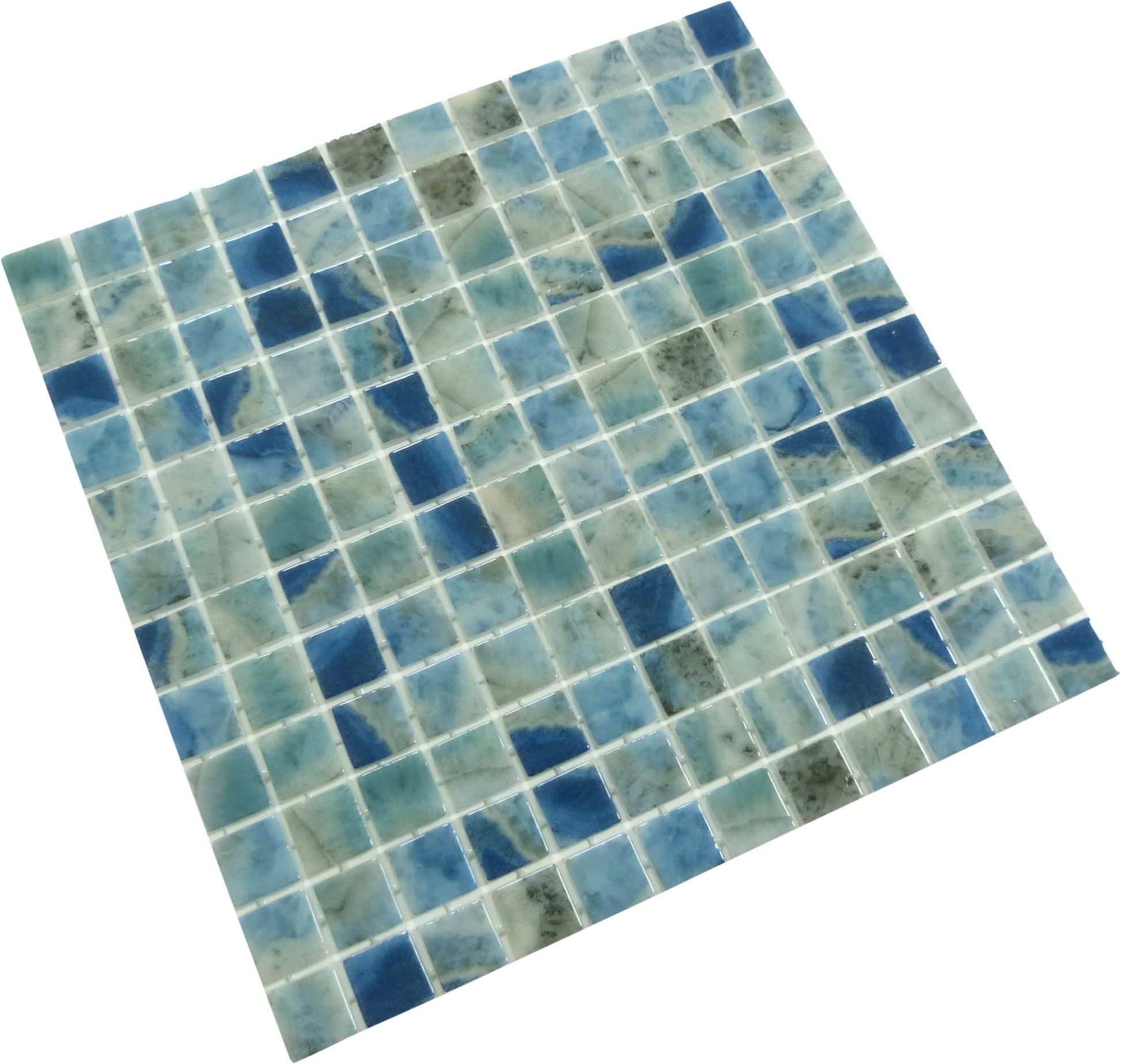 Del Spa Mikons Isle Blue 1" x 1" Glossy Glass Pool Tile Euro Glass