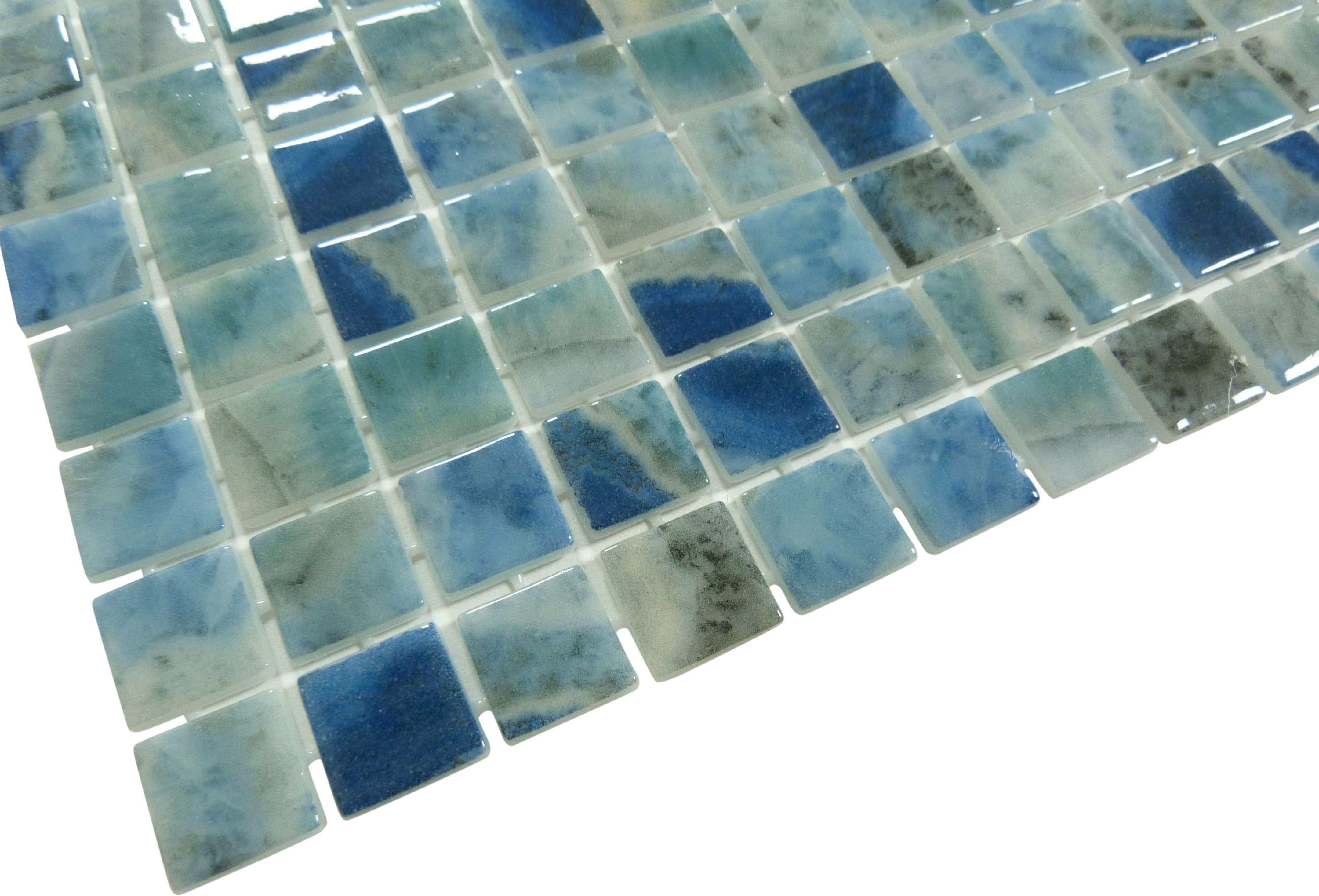 Del Spa Mikons Isle Blue 1" x 1" Glossy Glass Pool Tile Euro Glass