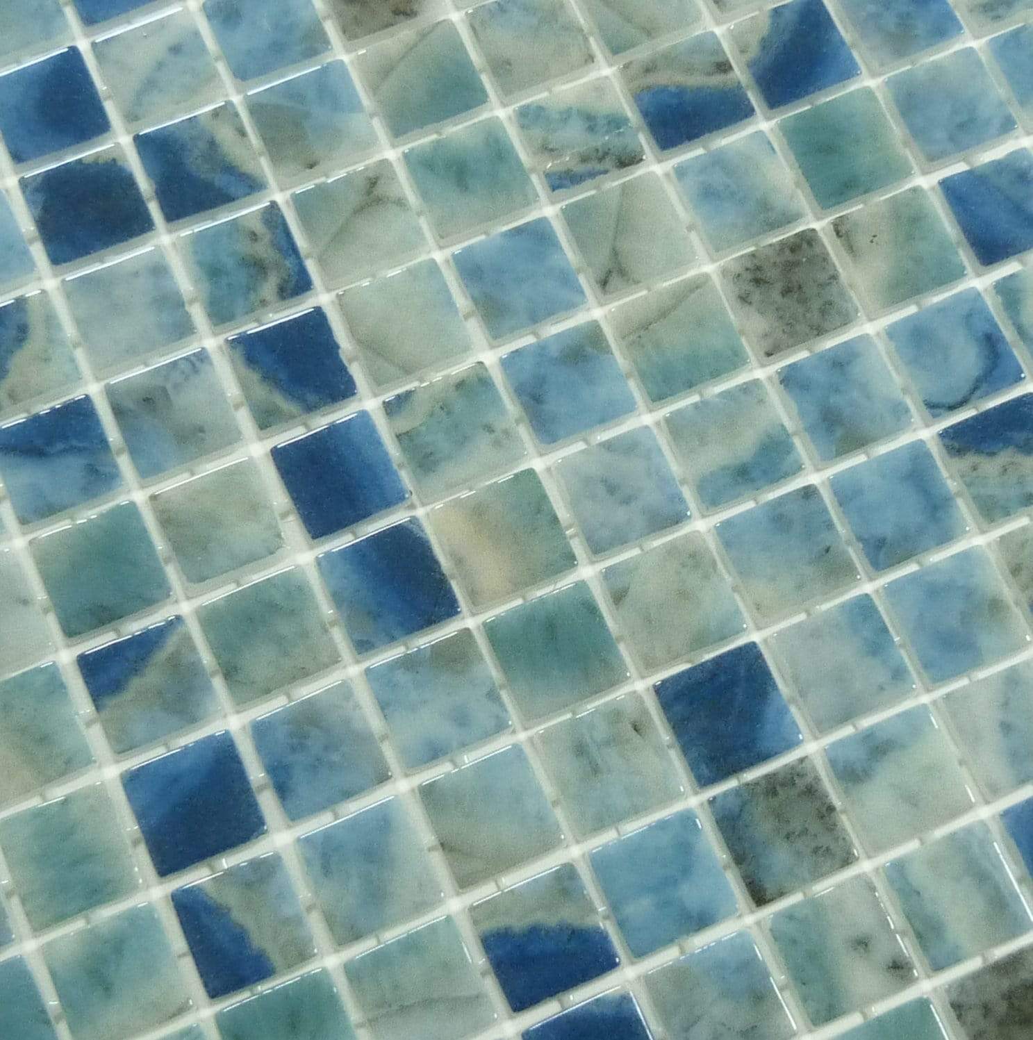 Del Spa Mikons Isle Blue 1" x 1" Glossy Glass Pool Tile Euro Glass