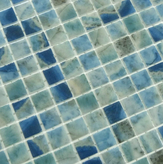 Del Spa Mikons Isle Blue 1" x 1" Glossy Glass Pool Tile Euro Glass
