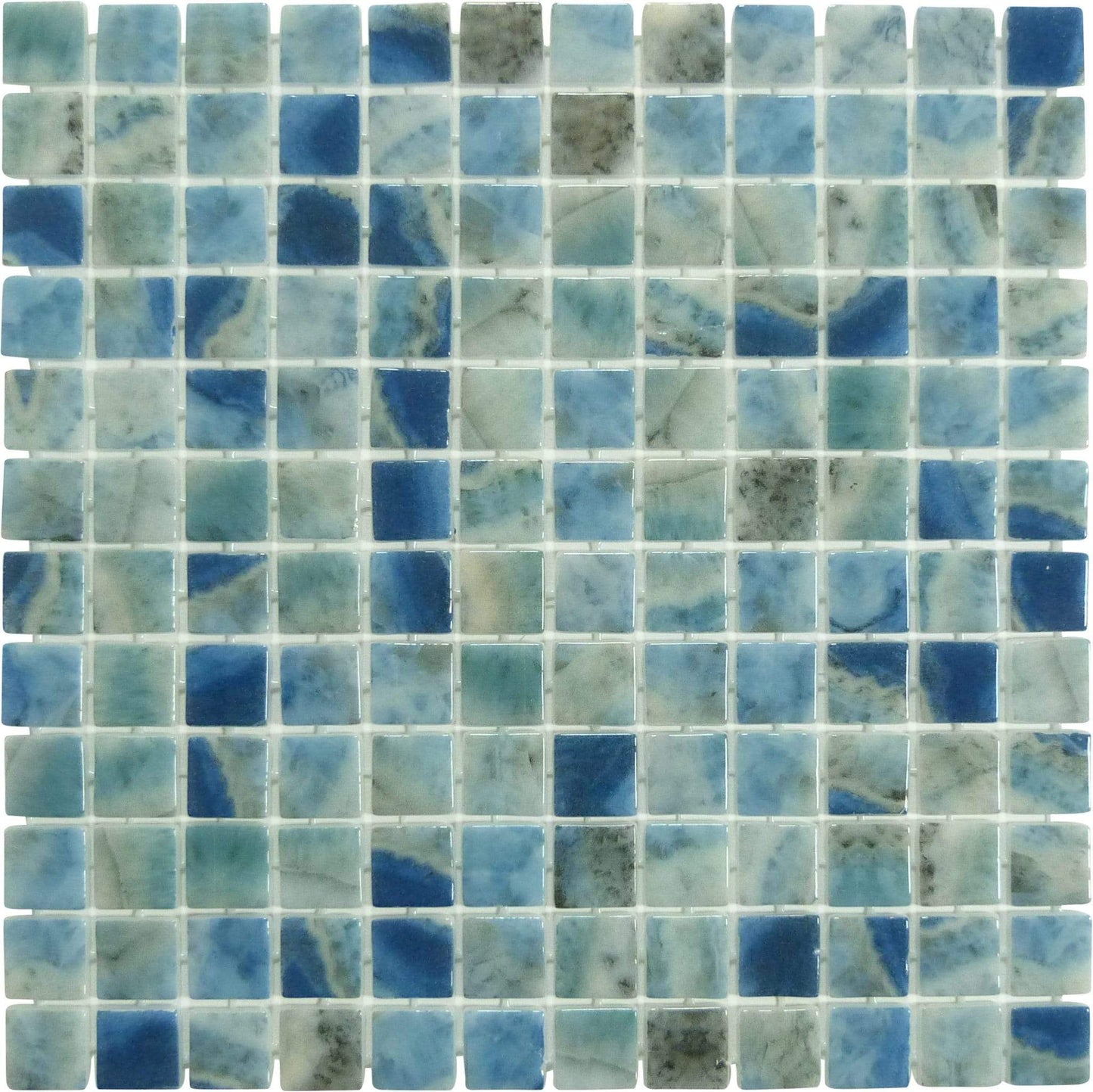 Del Spa Mikons Isle Blue 1" x 1" Glossy Glass Pool Tile Euro Glass