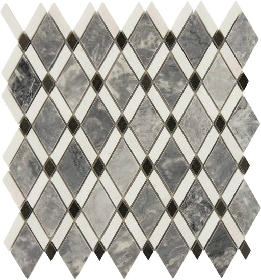 Mugworth Thassos White and Basalt Diamond Polished Stone Tile Euro Glass