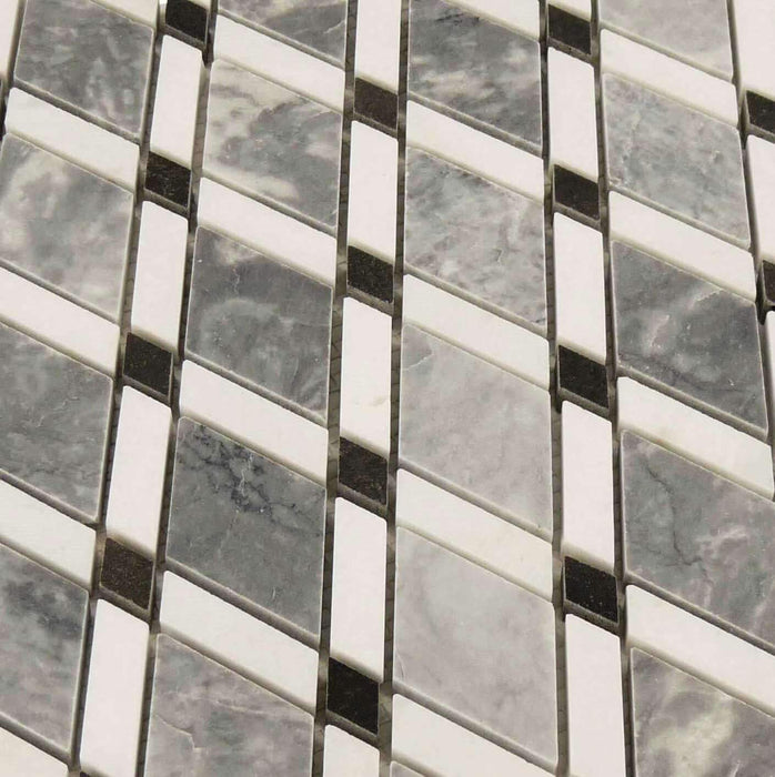 Mugworth Thassos White and Basalt Diamond Polished Stone Tile Euro Glass