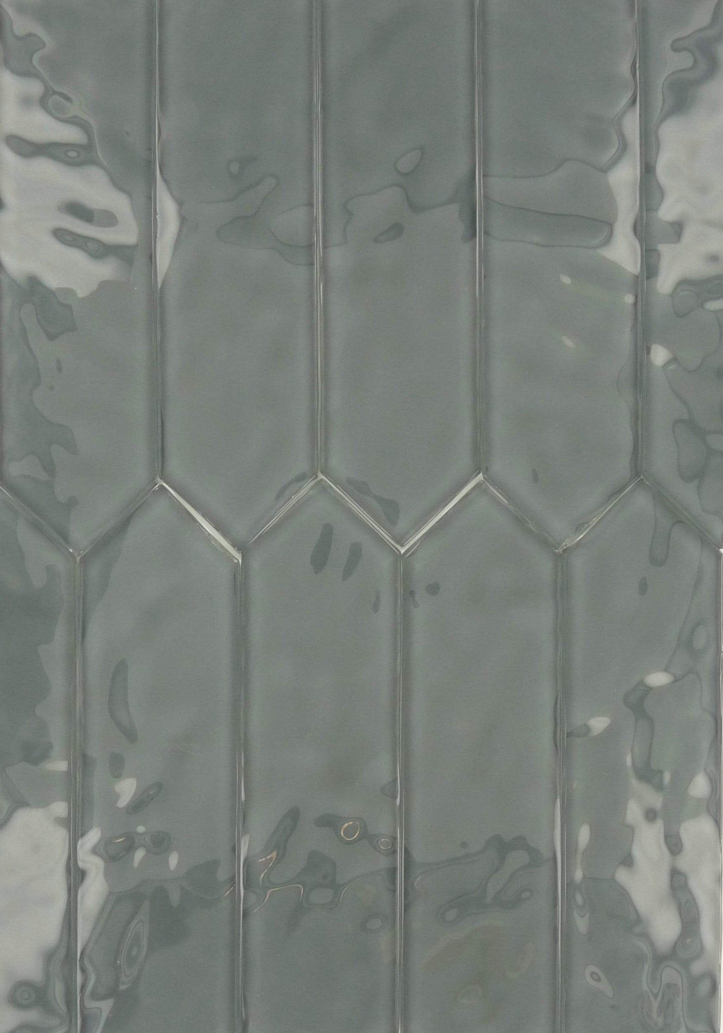 Dim Afternoon Grey 3" x 10" Elongated Hexagon Rippled Glossy Glass Tile Euro Glass