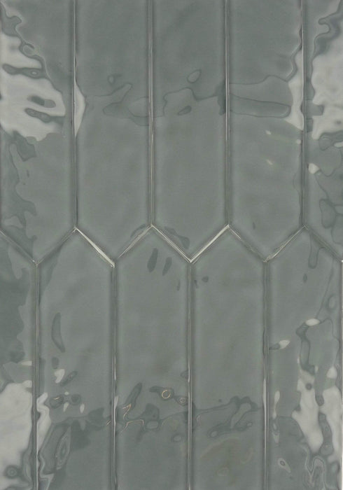 Dim Afternoon Grey 3" x 10" Elongated Hexagon Rippled Glossy Glass Tile Euro Glass
