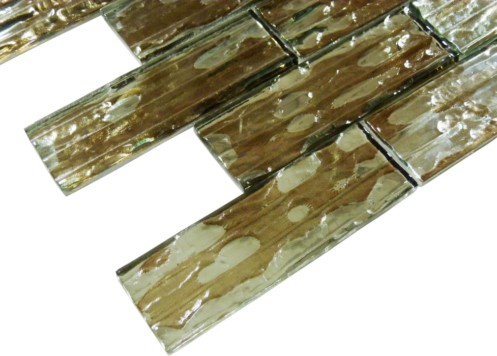 Droplettes Camo Rain Brown 2" x 6" Rippled Glossy Glass Tile Euro Glass