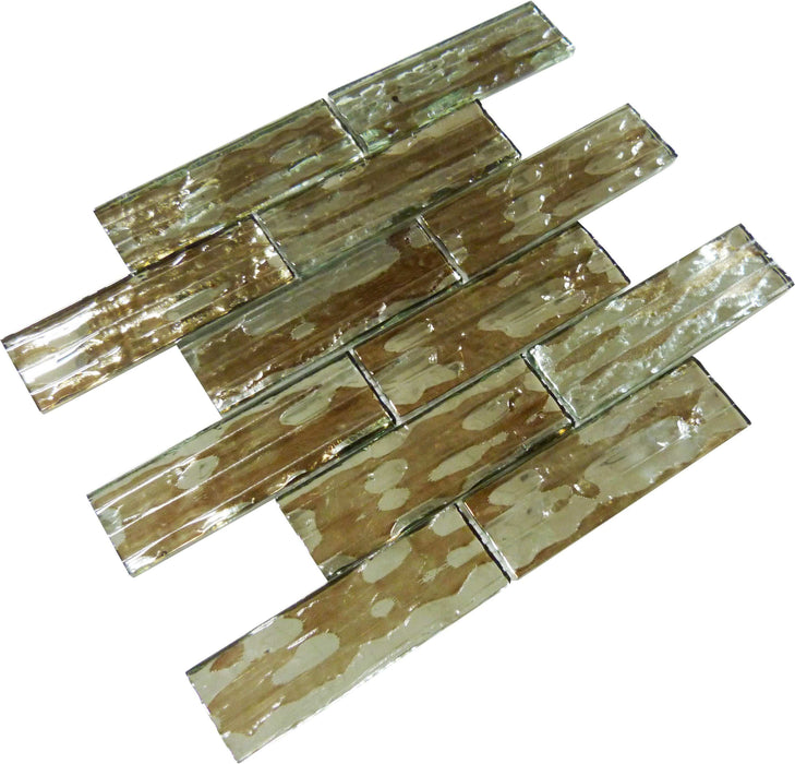 Droplettes Camo Rain Brown 2" x 6" Rippled Glossy Glass Tile Euro Glass