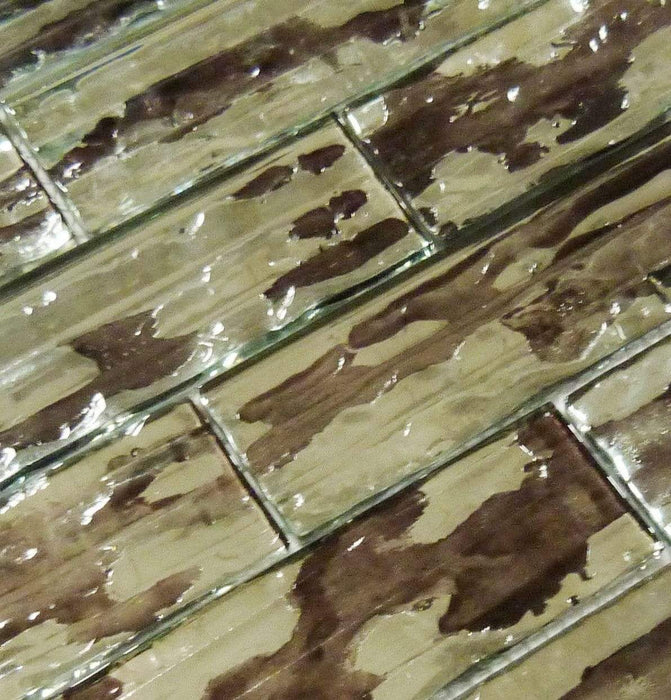 Droplettes Fog Shadow Brown 2" x 6" Rippled Glossy Glass Tile Euro Glass