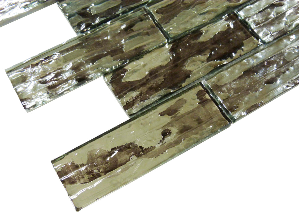 Droplettes Fog Shadow Brown 2" x 6" Rippled Glossy Glass Tile Euro Glass
