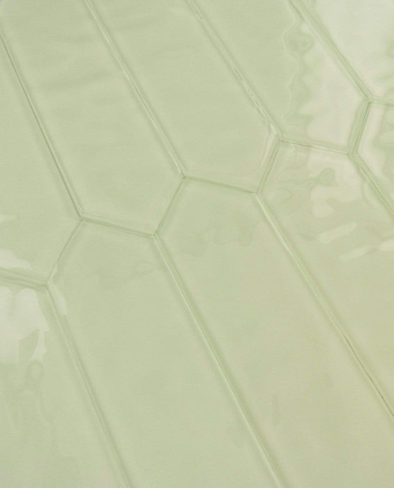 Eggshell White 3" x 10" Elongated Hexagon Rippled Glossy Glass Tile Euro Glass