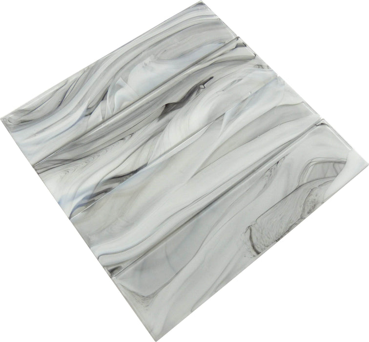 Elegant Swirl Jaed Twist Black 3" x 12" Glossy Glass Subway Pool Tile Euro Glass