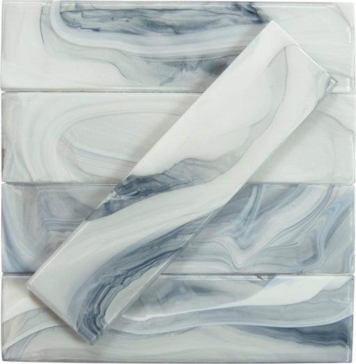 Elegant Swirl Lite Wind Blue 3" x 12" Glossy Glass Subway Pool Tile Euro Glass