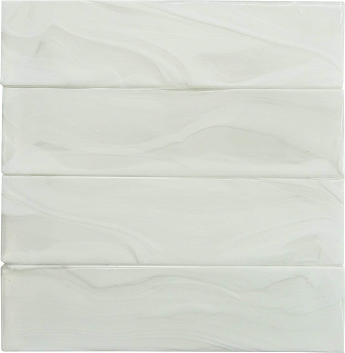 Elegant Swirl Porcelain Cloud White 3" x 12" Glossy Glass Subway Pool Tile Euro Glass
