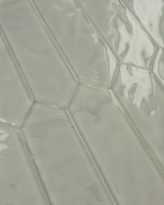 Gainsboro Grey 3" x 10" Elongated Hexagon Rippled Glossy Glass Tile Euro Glass