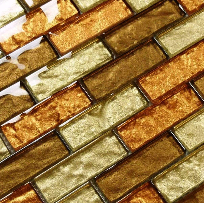 Impression Toffee Latte Gold 1'' x 3'' Glossy Glass Tile Euro Glass