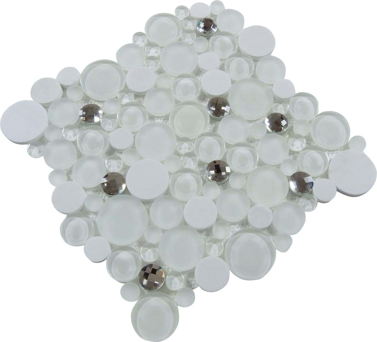 Soap Suds White Circles Glass and Stone Tile Euro Glass
