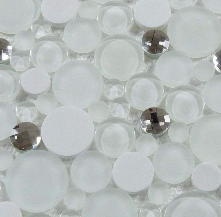 Soap Suds White Circles Glass and Stone Tile Euro Glass