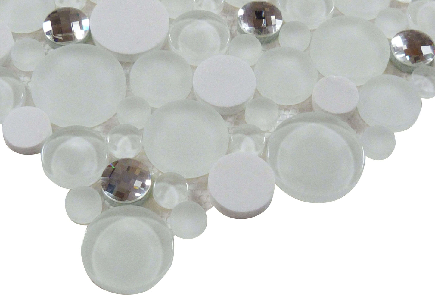 Soap Suds White Circles Glass and Stone Tile Euro Glass