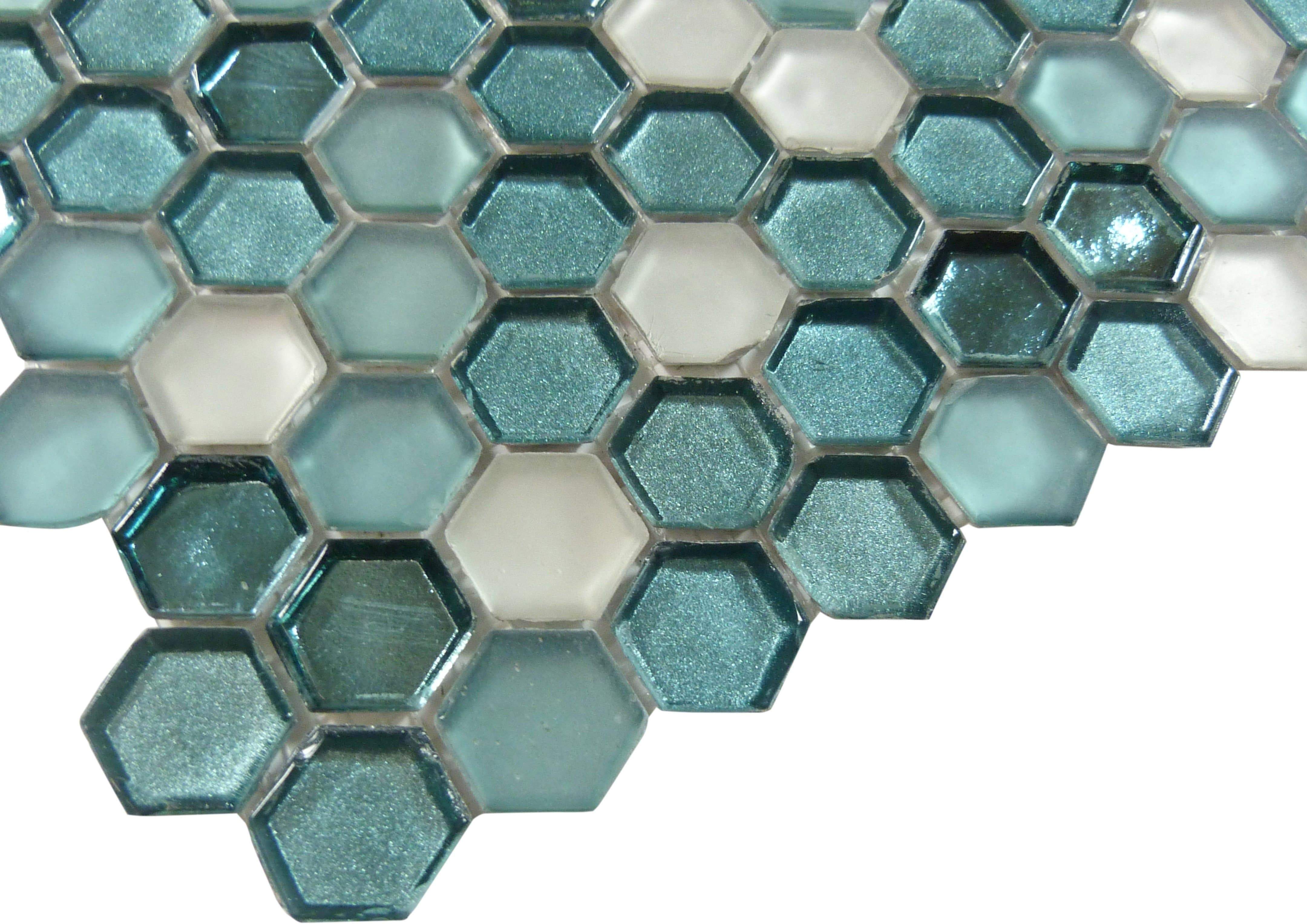 Tropical Sea Blue Hexagon Glossy and Frosted Glass Tile Euro Glass