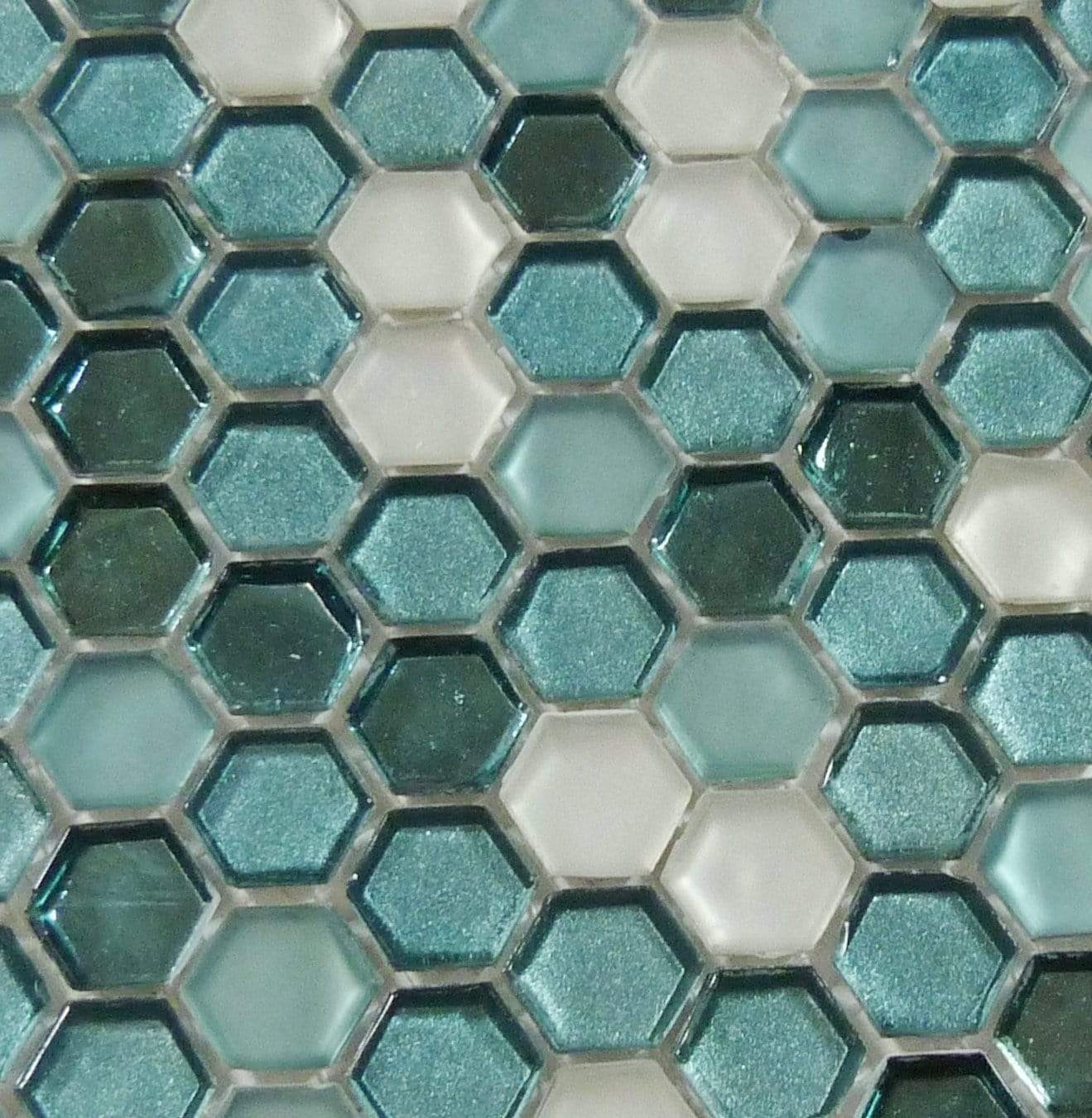 Tropical Sea Blue Hexagon Glossy and Frosted Glass Tile Euro Glass