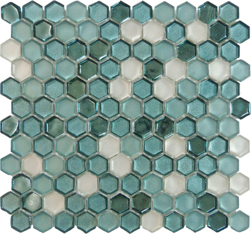 Tropical Sea Blue Hexagon Glossy and Frosted Glass Tile Euro Glass