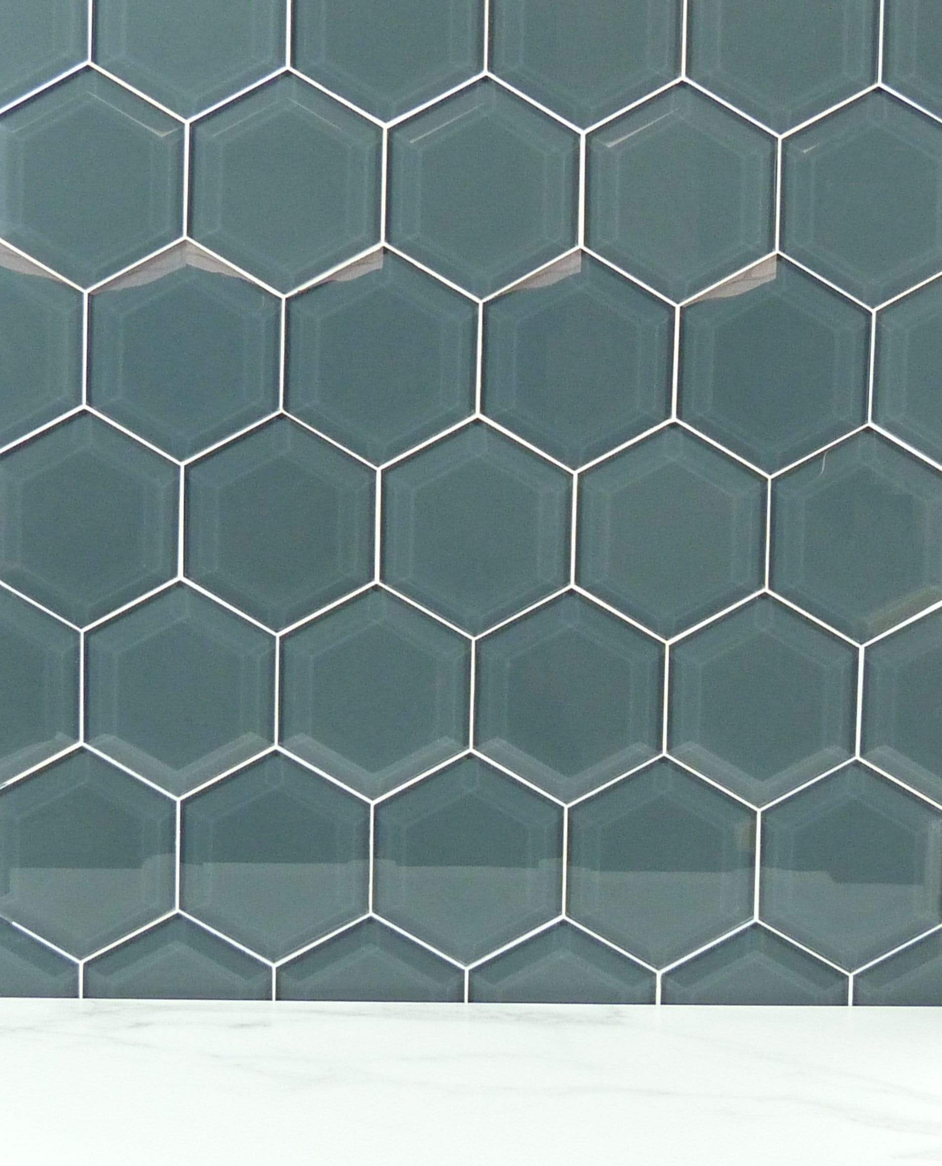 Glazed Granite 4" Beveled Hexagon Glossy Glass Tile Euro Glass