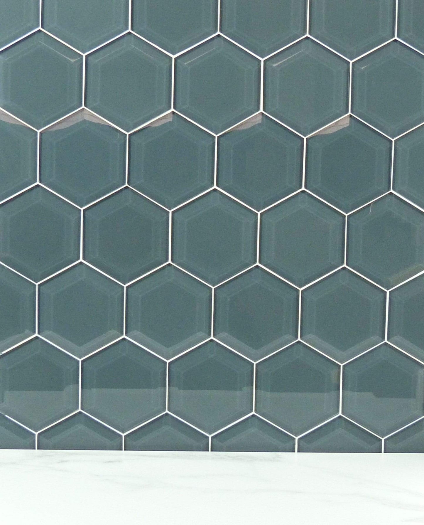 Glazed Granite 4" Beveled Hexagon Glossy Glass Tile Euro Glass