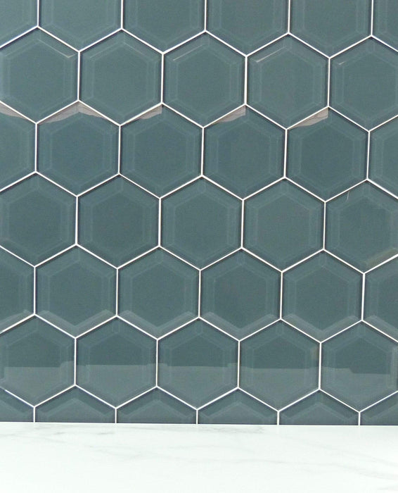 Glazed Granite 4" Beveled Hexagon Glossy Glass Tile Euro Glass
