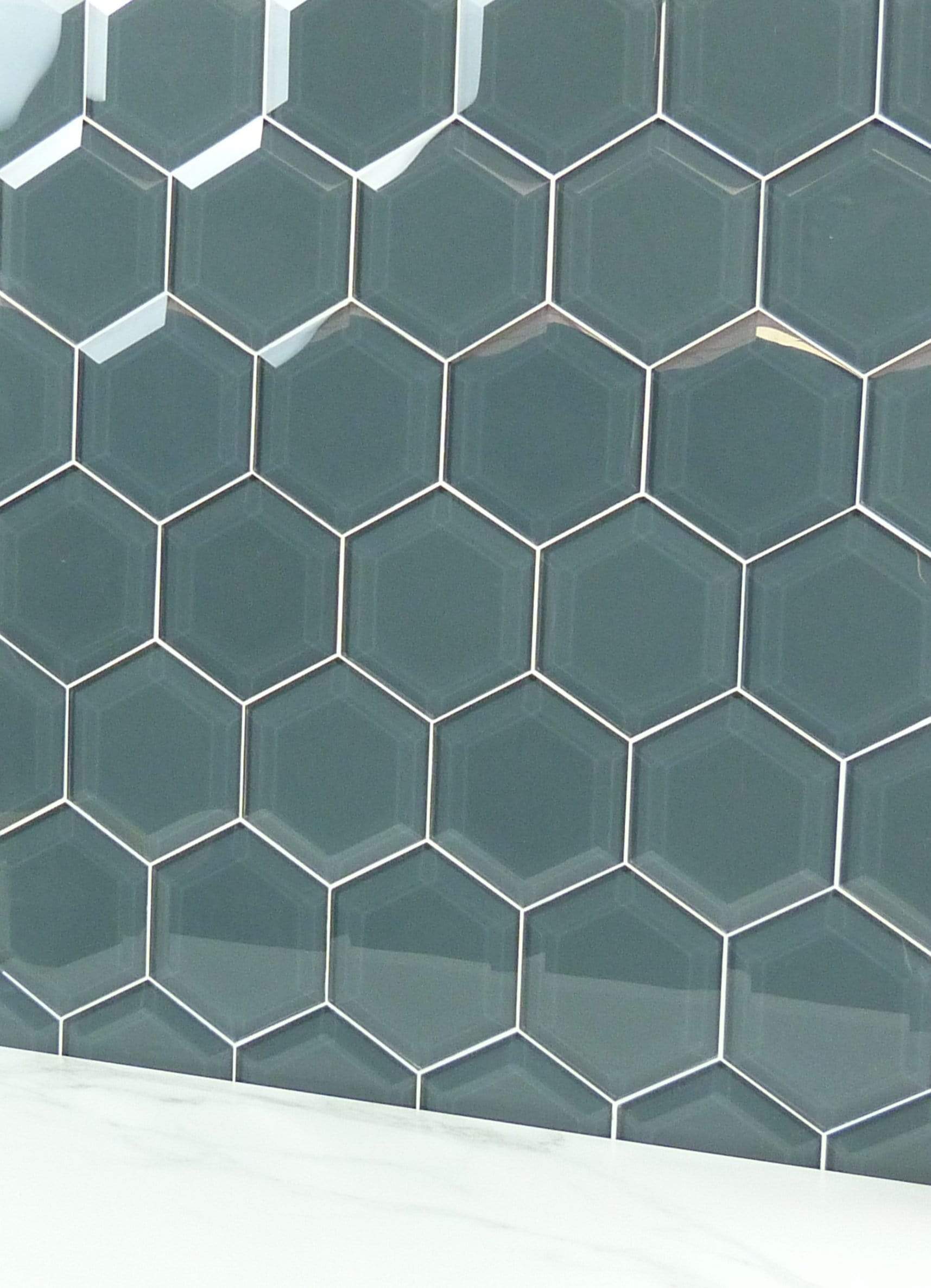 Glazed Granite 4" Beveled Hexagon Glossy Glass Tile Euro Glass