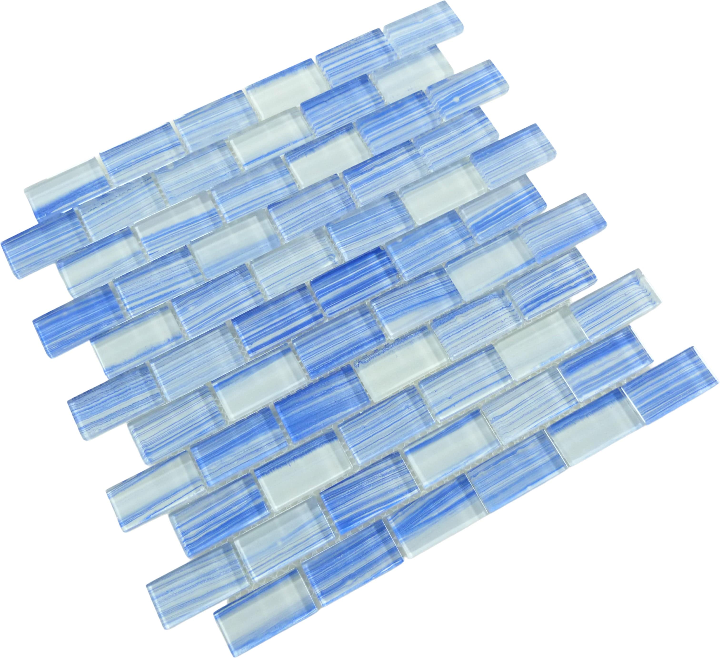 Genesis Blizzard Morn Blue 1x2 Glossy Glass Tile Euro Glass