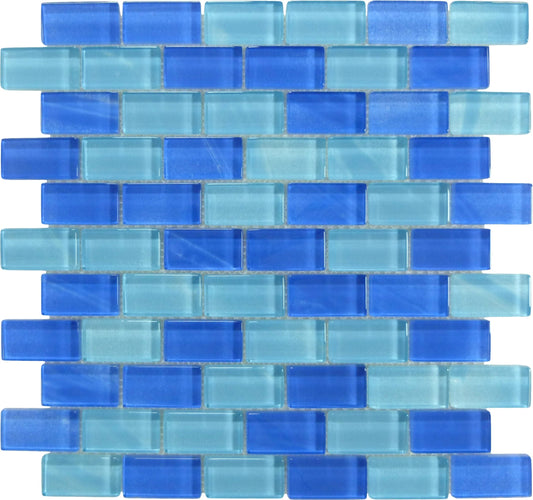 Genesis Peri Sea Blue 1x2 Glossy Glass Tile Euro Glass