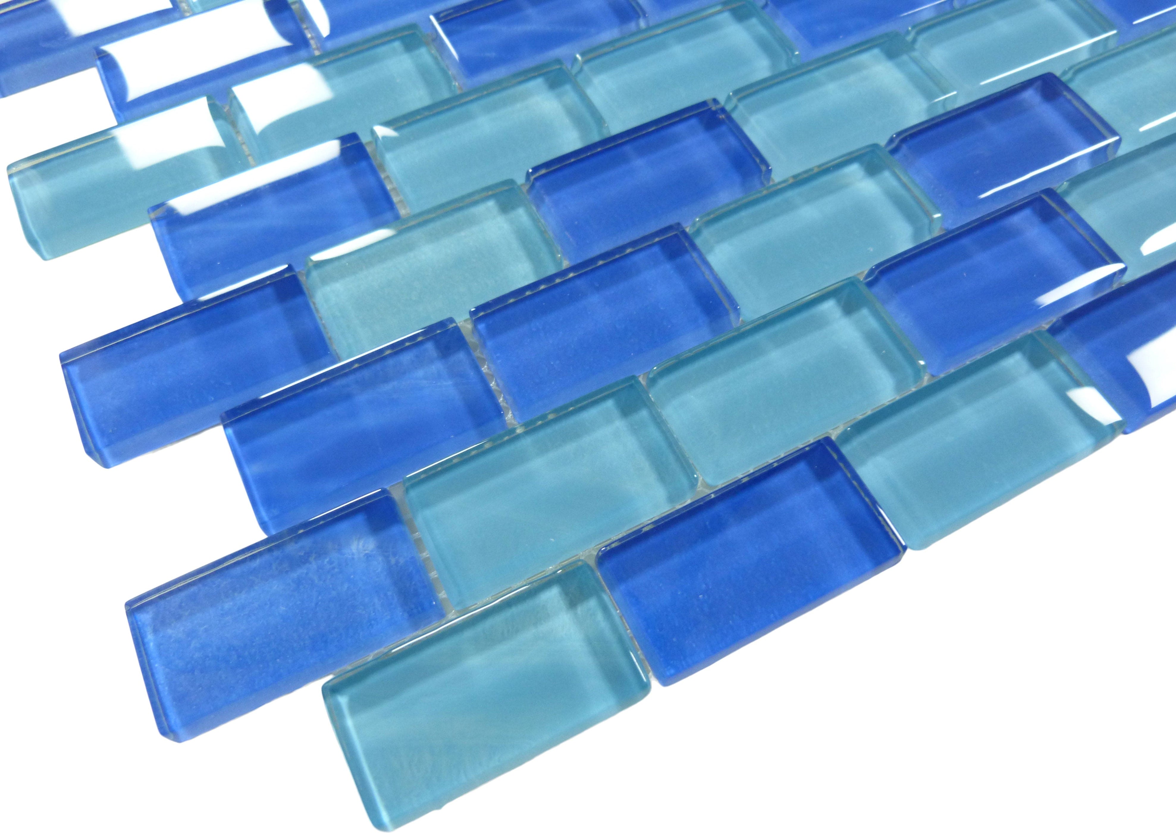 Glazzio Genesis Peri Sea Blue 1x2 Glossy Glass Tile GES5104